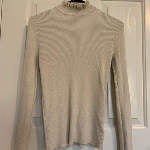 Shiny Gold Frilled Turtleneck Top from Express